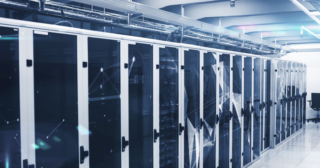 Digital Data Flowing in High-Tech Server Room