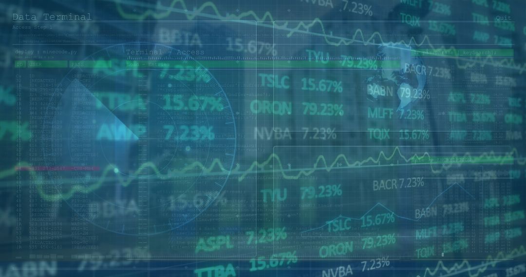 Digital Stock Market Interface with Cityscape in Background