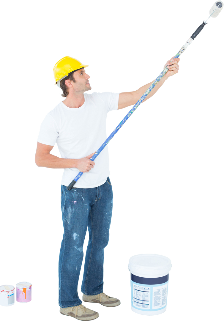 Man Painting Wall with Long Roller over White Background, Transparent Cutout - Download Free Stock Images Pikwizard.com