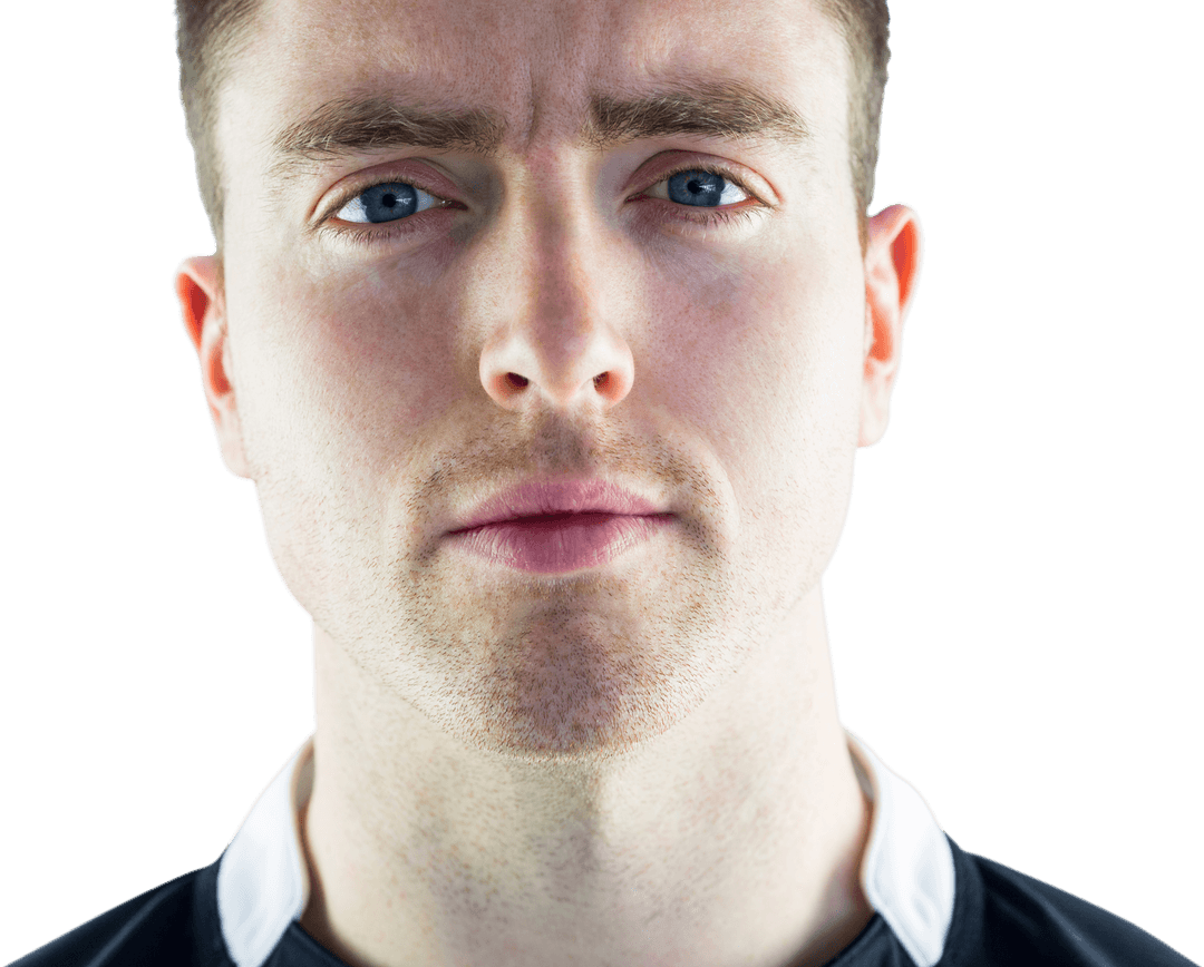 Transparent Portrait of Frowning Rugby Player Close-up