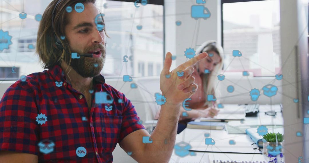 Man Using Virtual Dashboard for Data Analysis and Collaboration