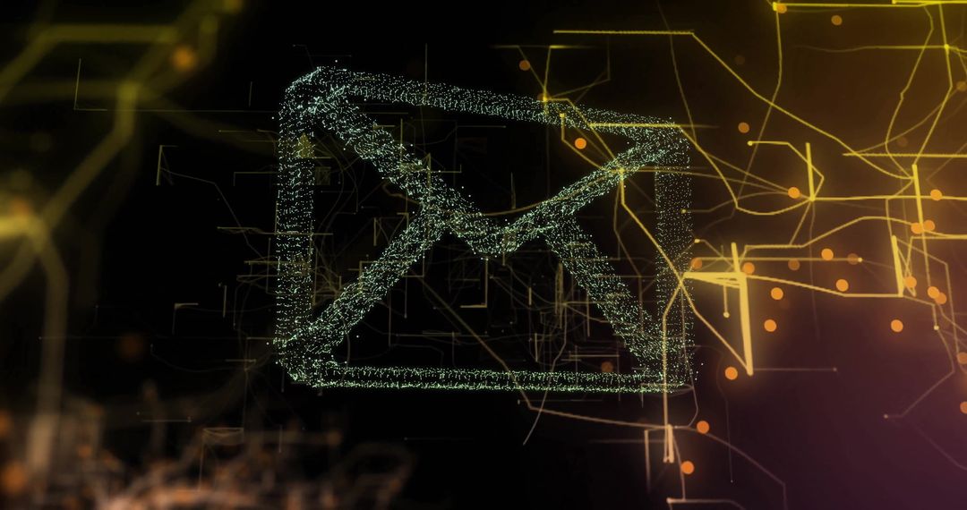 Futuristic Digital Envelope Icon Circling Inside Abstract Network Grid