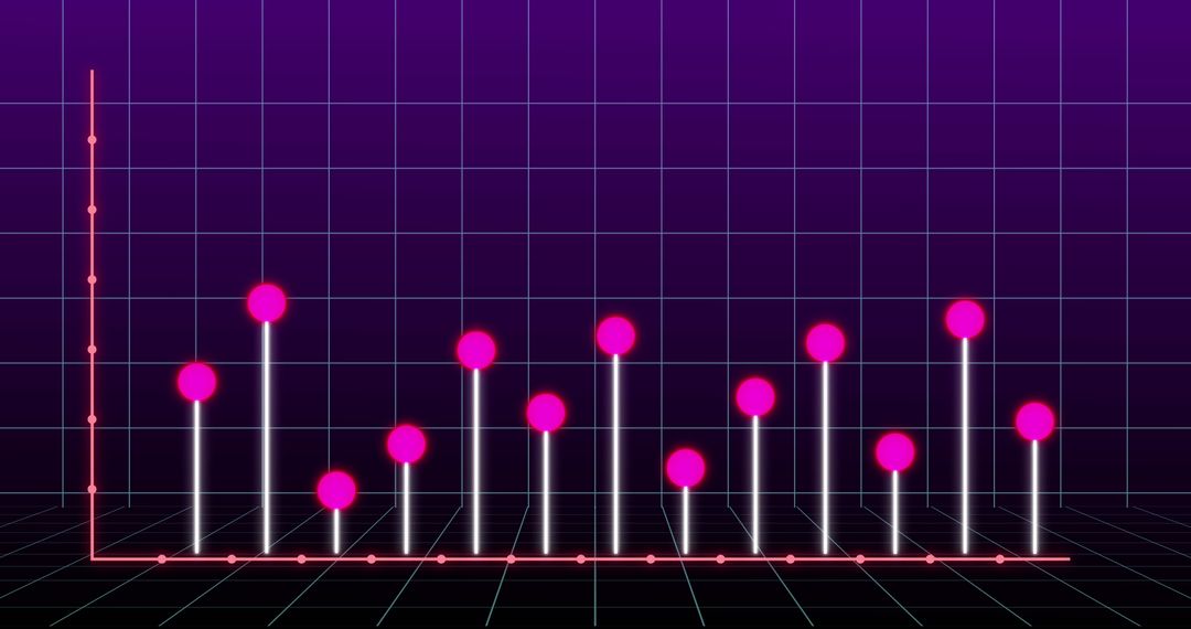 Retro Neon Style Financial Graph on Violet Grid