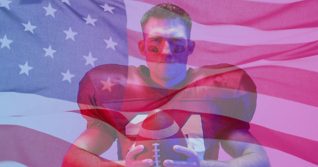 American Football Player in Front of USA Flag Expressing Strong Patriotism - Free Images, Stock Photos and Pictures on Pikwizard.com