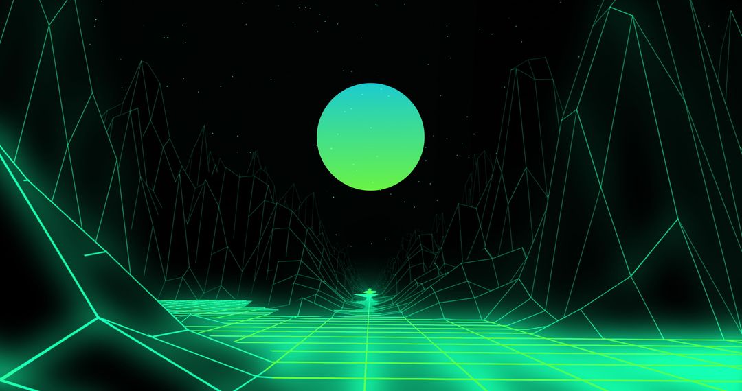 Retro Futuristic Grid Landscape with Neon Globe