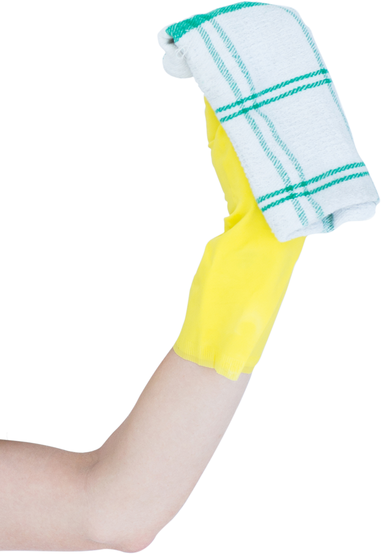 Transparent arm with cleaning rag and yellow glove - Download Free Stock Images Pikwizard.com