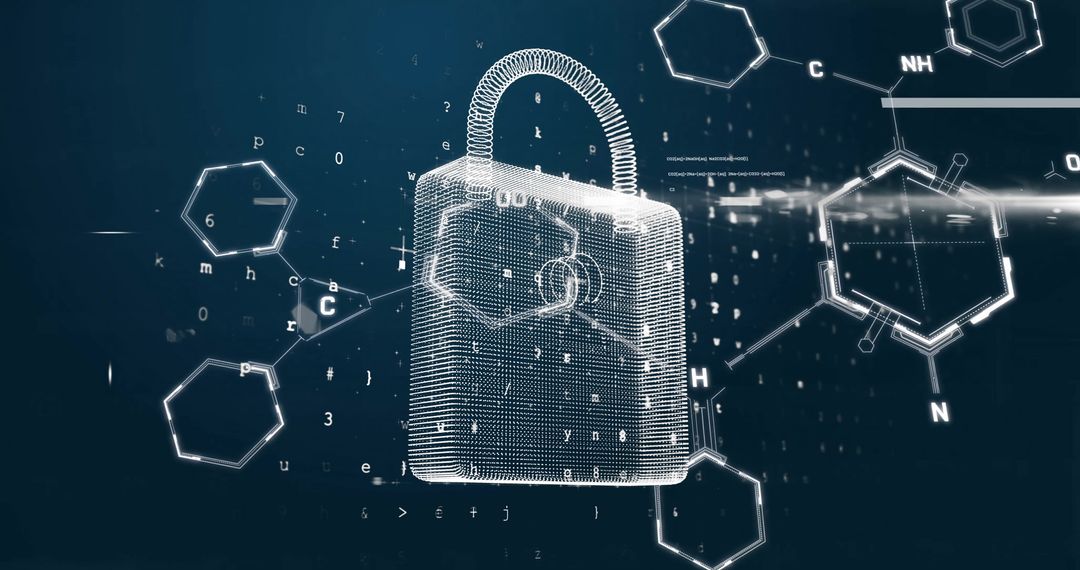 Futuristic Padlock with Scientific Data Representing Cyber Security