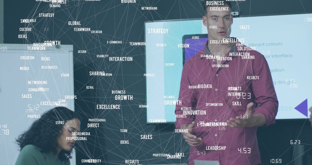 Global Business Team Collaborating with Digital Interface in Modern Office