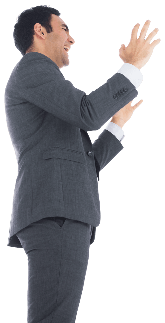 Transparent Businessman Enthusiastically Raising Arms