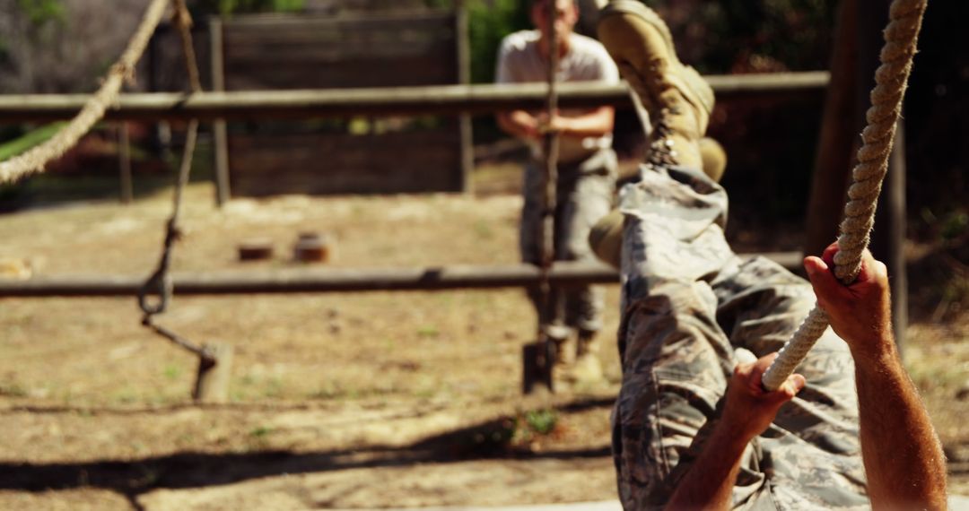 Military Training Obstacle Course with Rope Climb Challenge