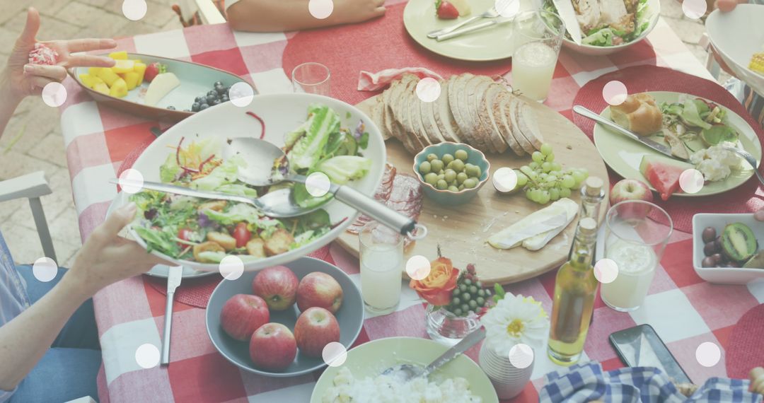 Caucasian Family Enjoying Vegetarian Breakfast with Colorful Spread