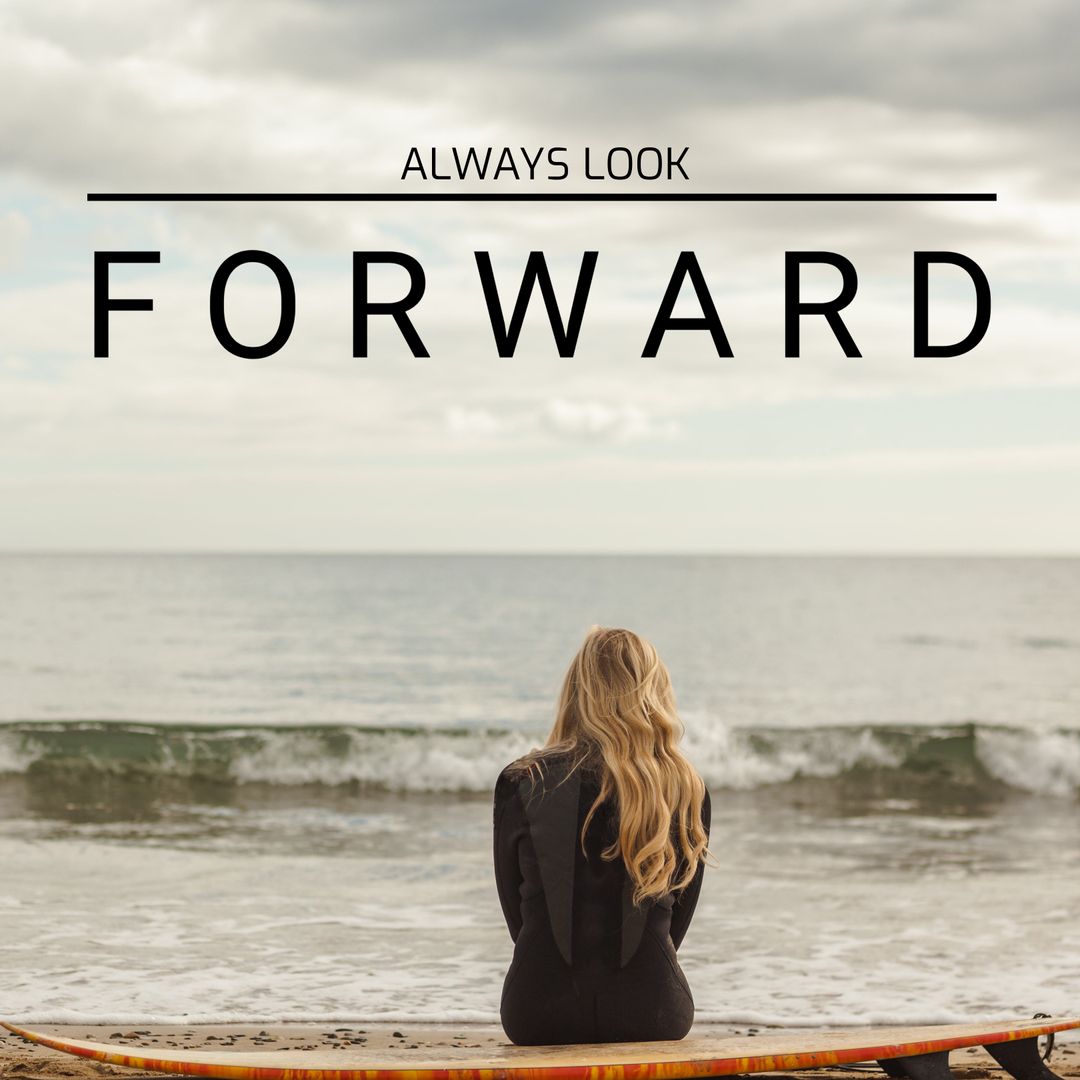 Woman Gazing at Sea with Motivational Message Always Look Forward - Download Free Stock Templates Pikwizard.com