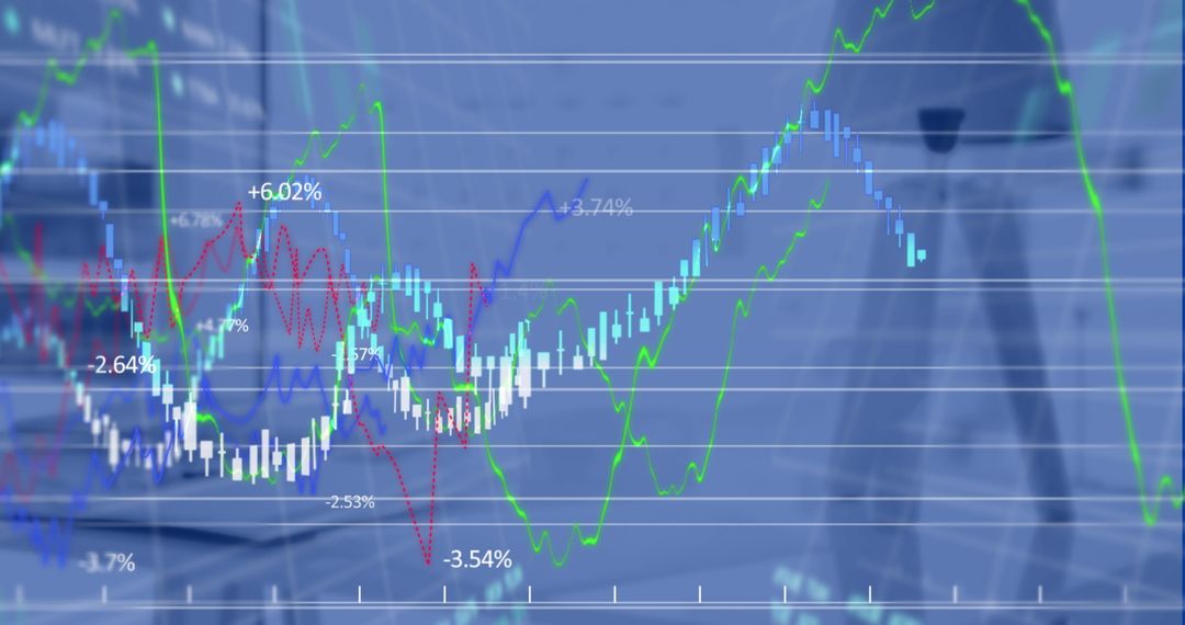 Financial Data Visualization Overlaying Modern Office Setting