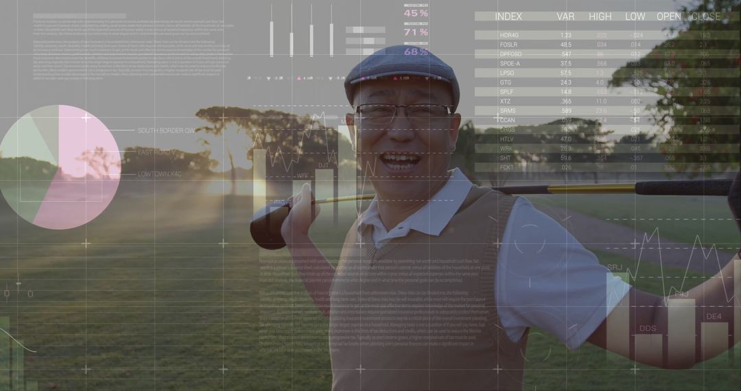 Businessman Golfer Analyzing Financial Data on Golf Course