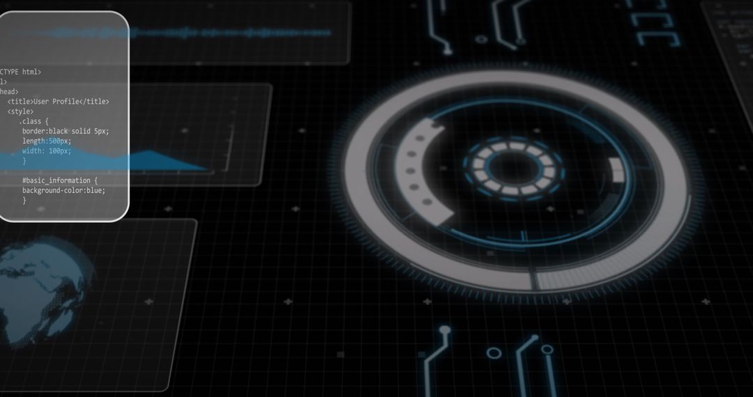 Futuristic Holographic Interface with Digital Code and Globe