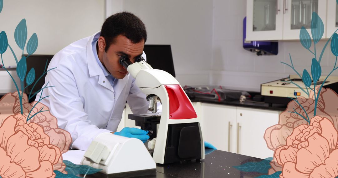Focused Scientist Using Microscope in Modern Laboratory