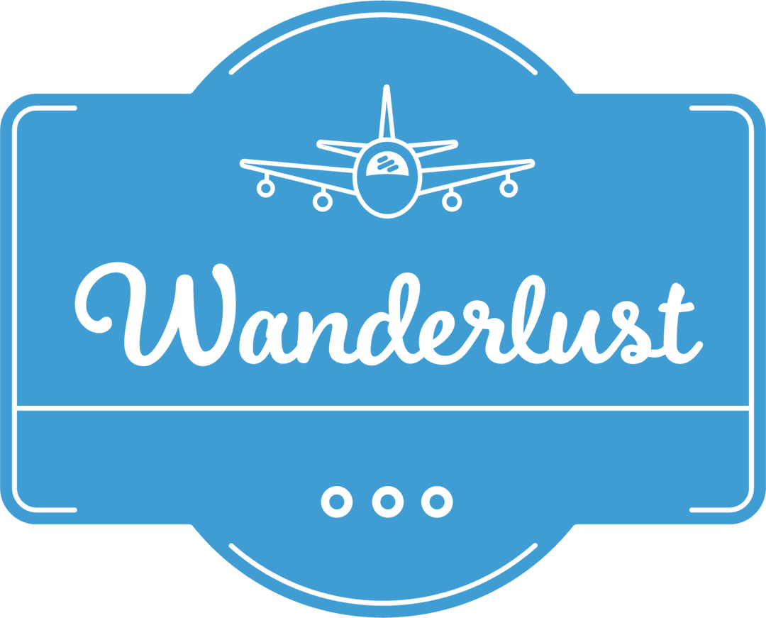 Blue Wanderlust Banner with Airplane Icon on Transparent Background