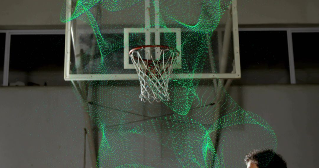 Athlete Connecting Sports and Technology with Green Digital Mesh