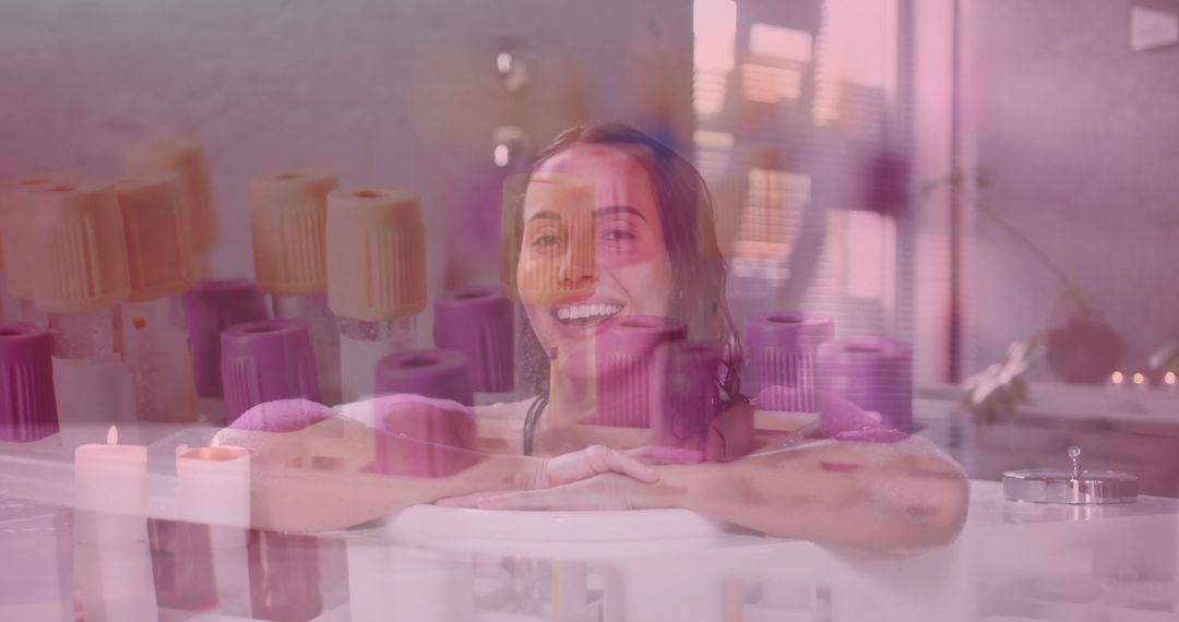 Woman Relaxing in Spa with Medical Lab Overlay