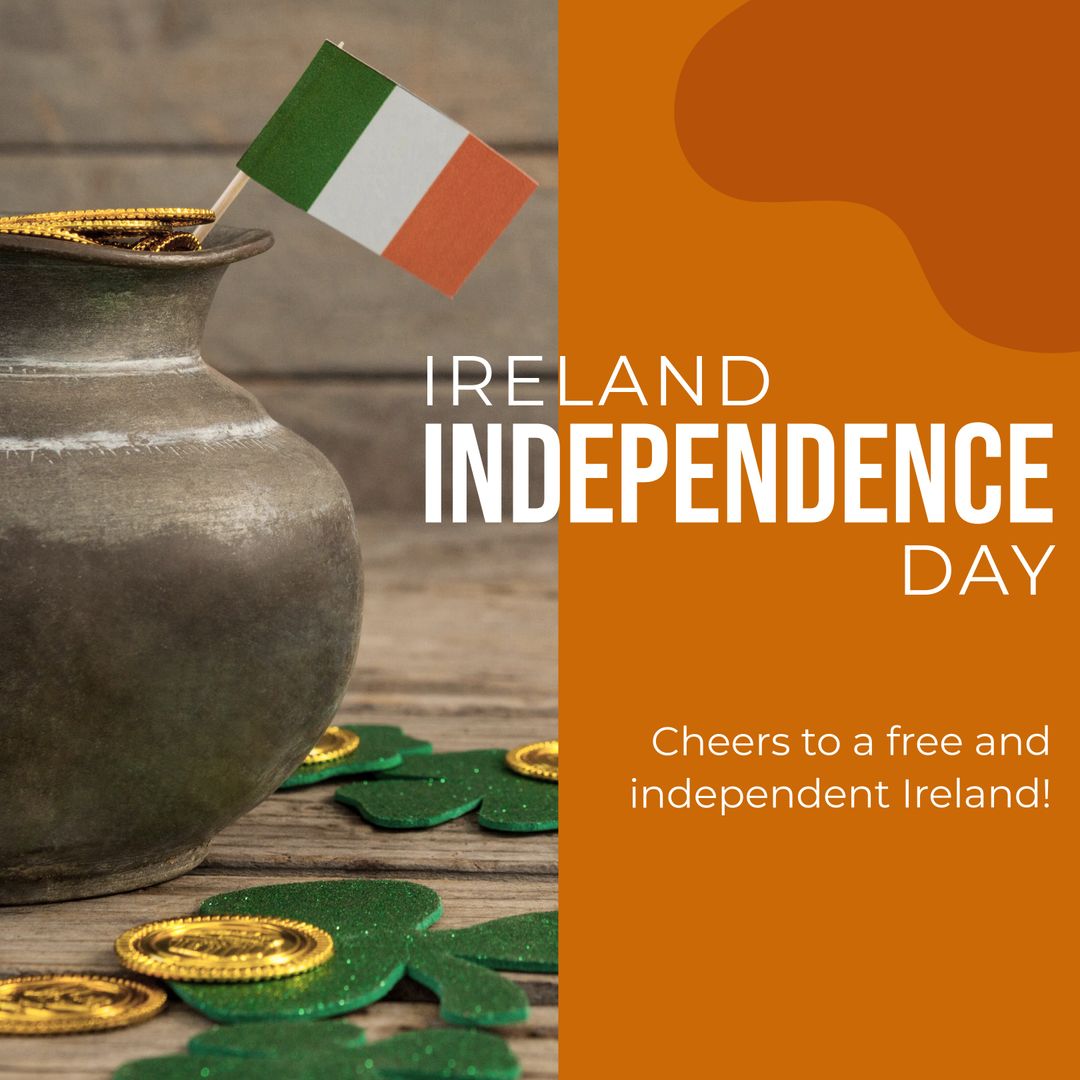 Celebrating Ireland Independence Day with Irish Flag and Shamrocks