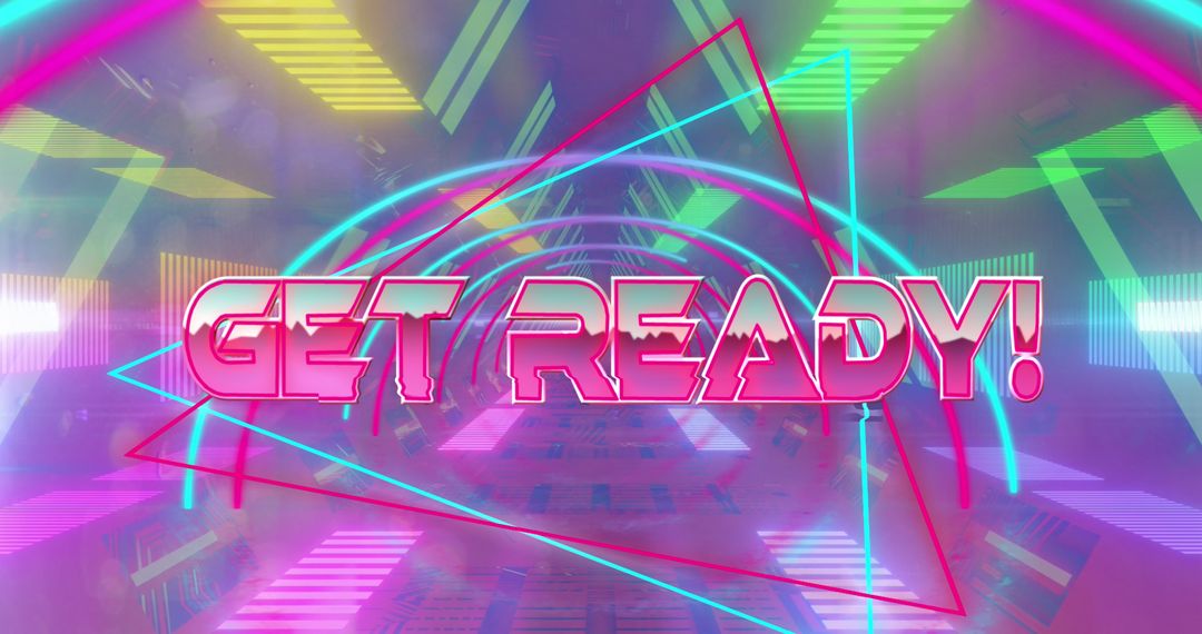 Vibrant Retro Futuristic Digital Tunnel and Ready Text