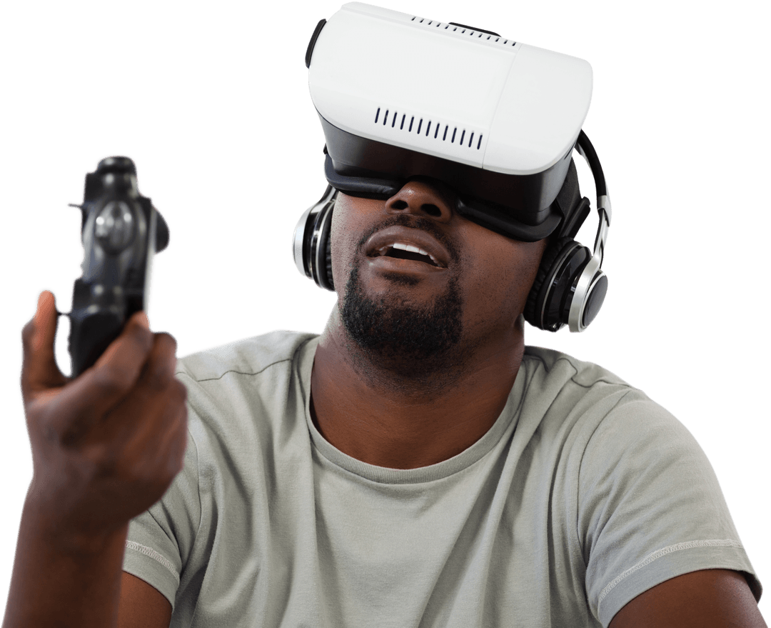 Transparent Background VR Gaming Experience with Enthusiastic Player