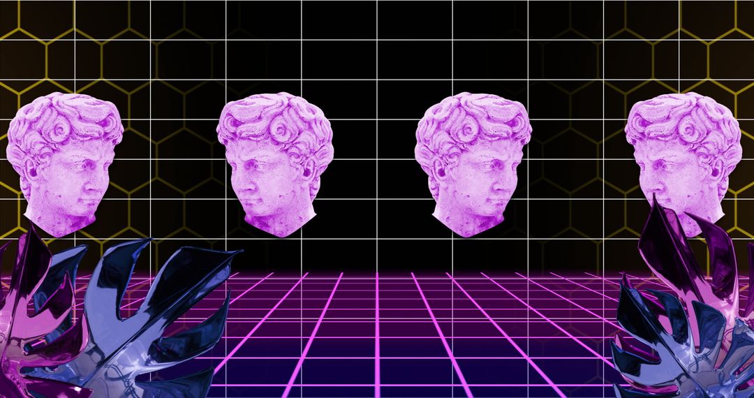 Surreal Retro Futurism with Floating Classical Busts