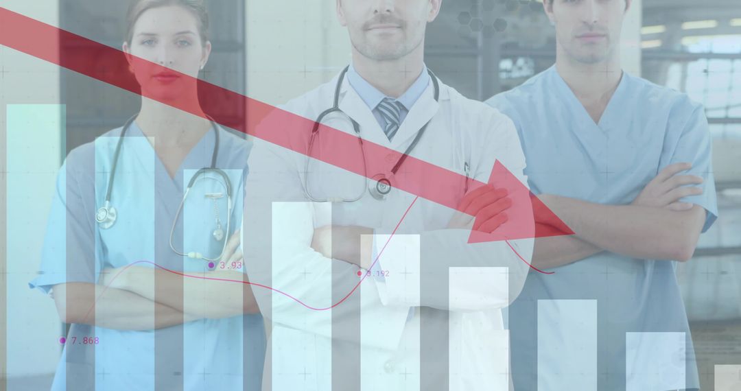 Healthcare Decline Concept with Professionals and Bar Chart Overlay