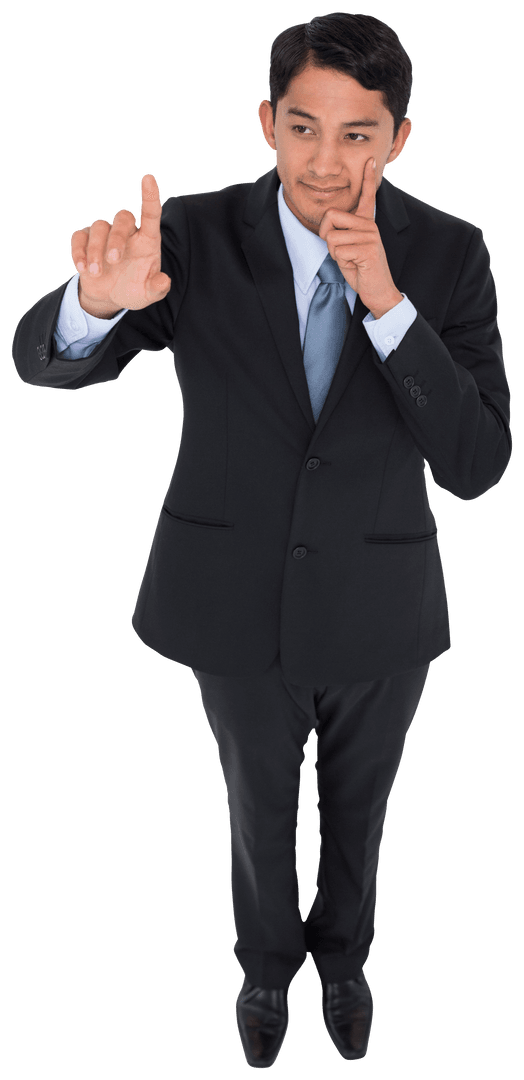 Businessman Pointing on Transparent Background Confident Gesture
