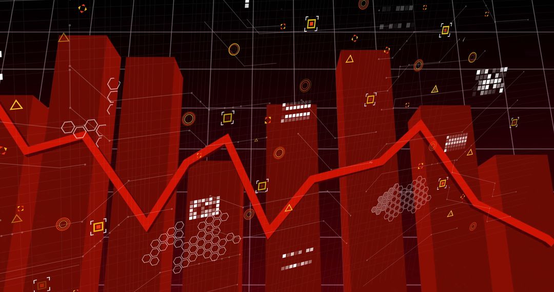 Futuristic Data Visualization with Red Line Graph and Bar Chart