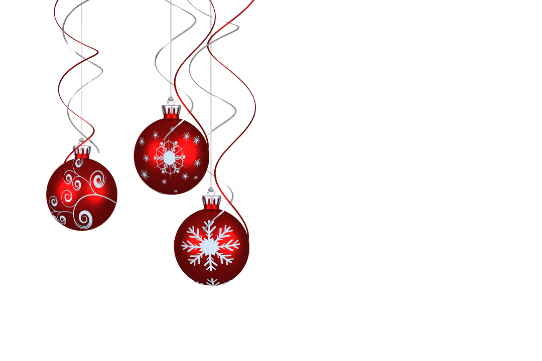 Festive Red Christmas Baubles with Transparent Background