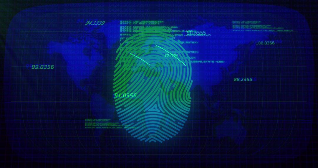 Biometric Fingerprint & Cybersecurity Digital World Map Background