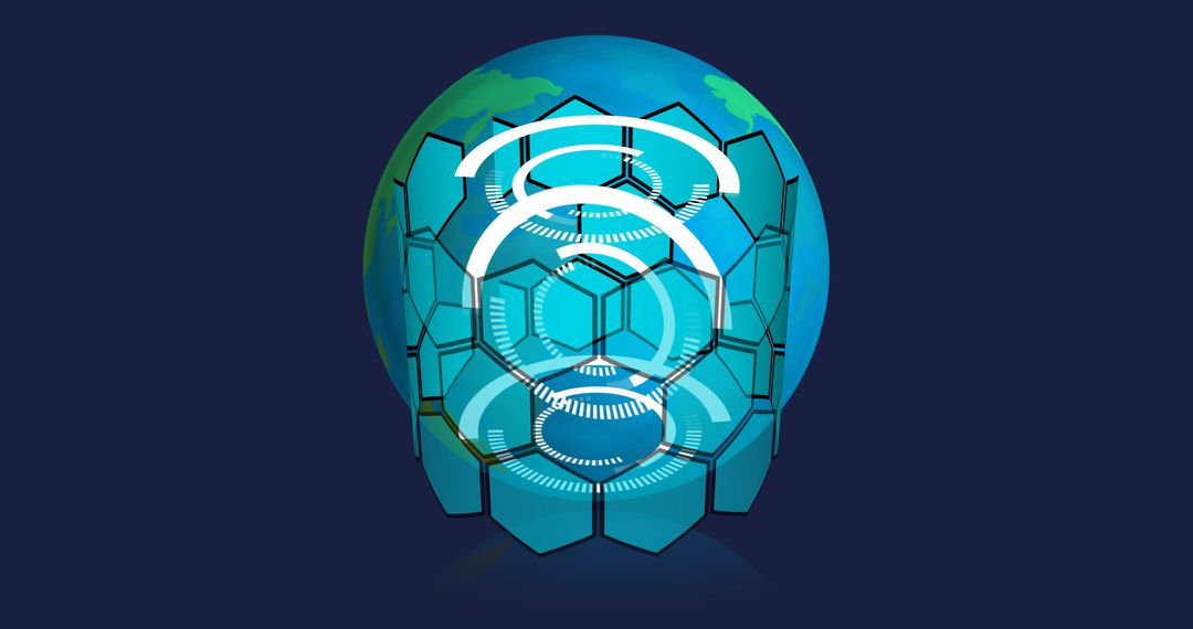 Futuristic Digital Globe with Hexagonal Grid and UI Elements