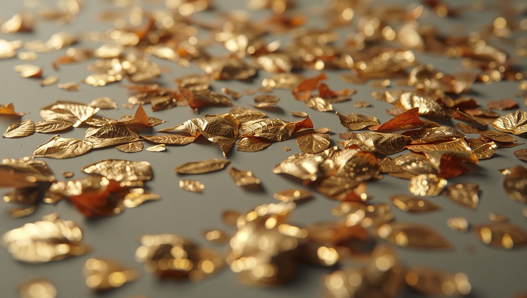 Cluster of Metallic Gold Leaves on Studio Tabletop Emanating Elegance
