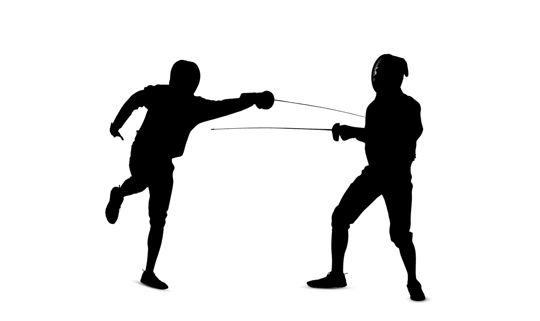 Transparent Outline of Couple Fencing in Action