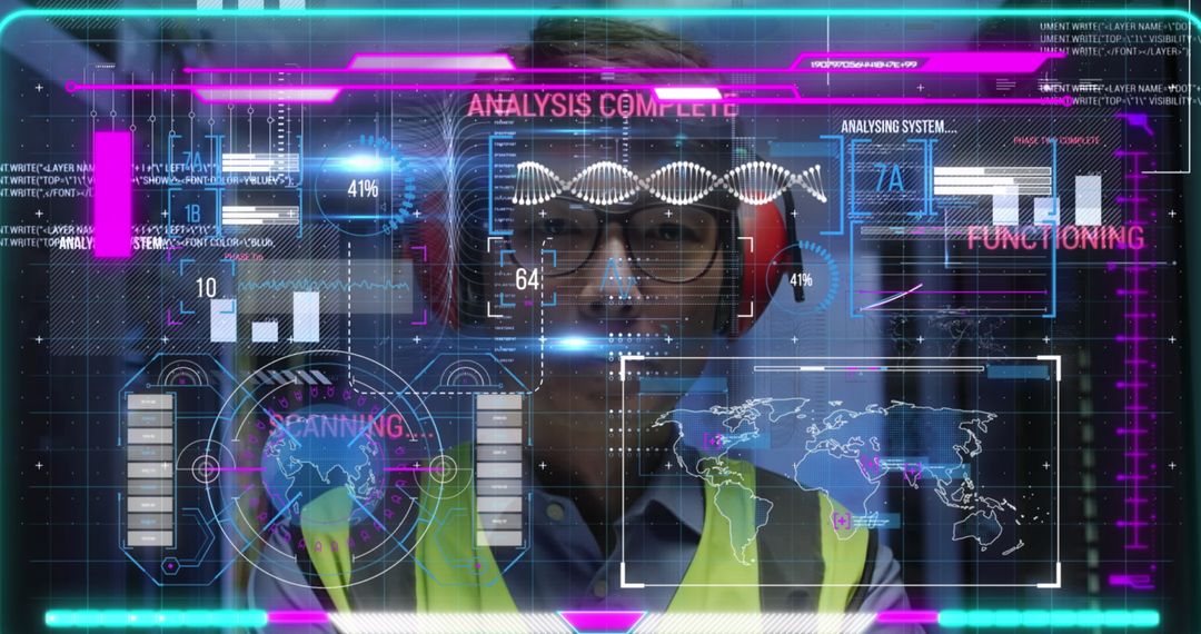 Technician Analyzing Data with Digital Interface in Server Room