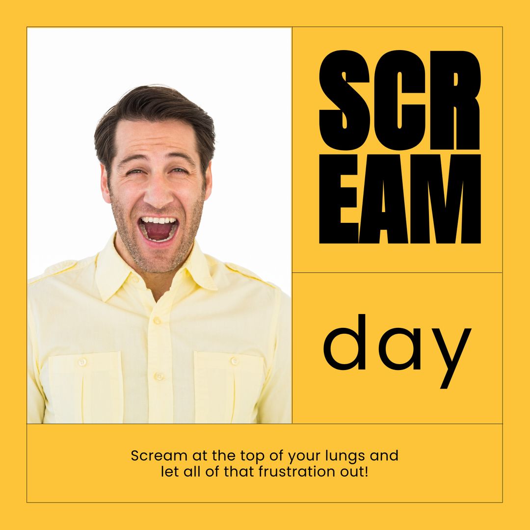 Scream Day Concept with Expressive Caucasian Man on Yellow Background