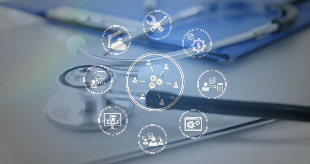 Digital Health Interface with Stethoscope and Icons