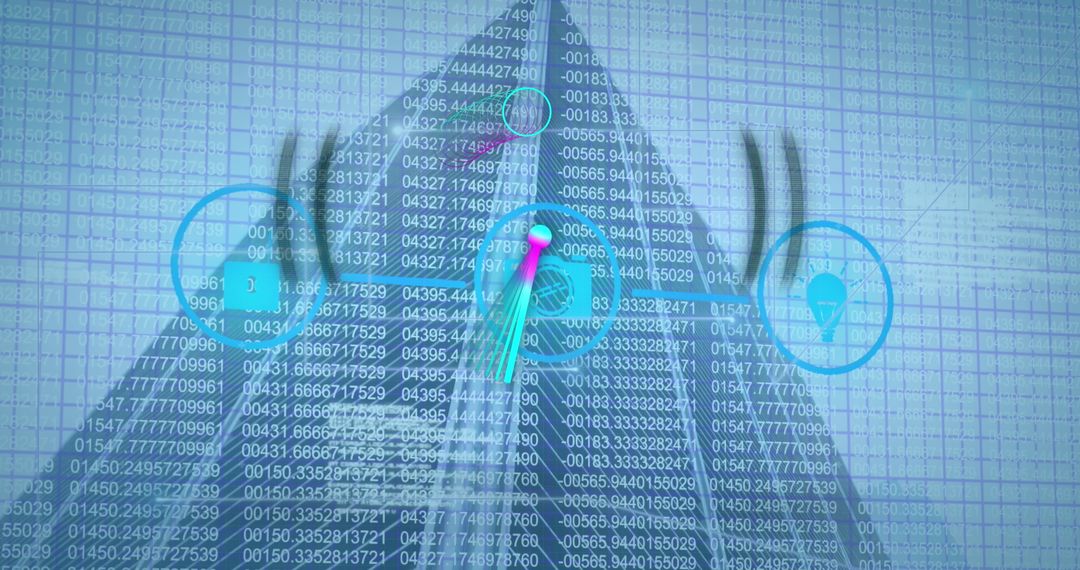 Futuristic Data Processing Overlay on Architectural Structure