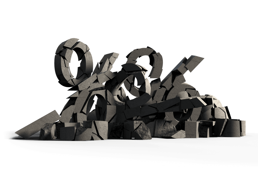 3D Broken Percent Symbols on Transparent Background