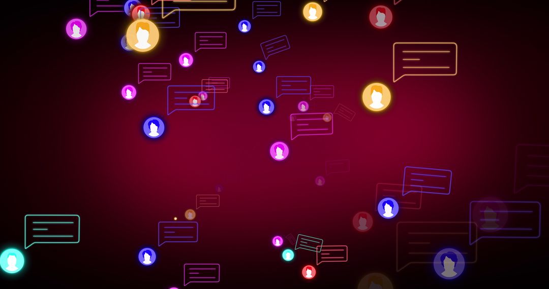 Colorful Social Media Icons and Speech Bubbles on Red Background