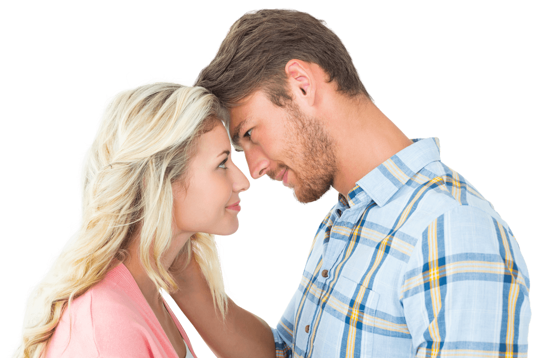 Smiling Transparent Couple Affectionate Gaze