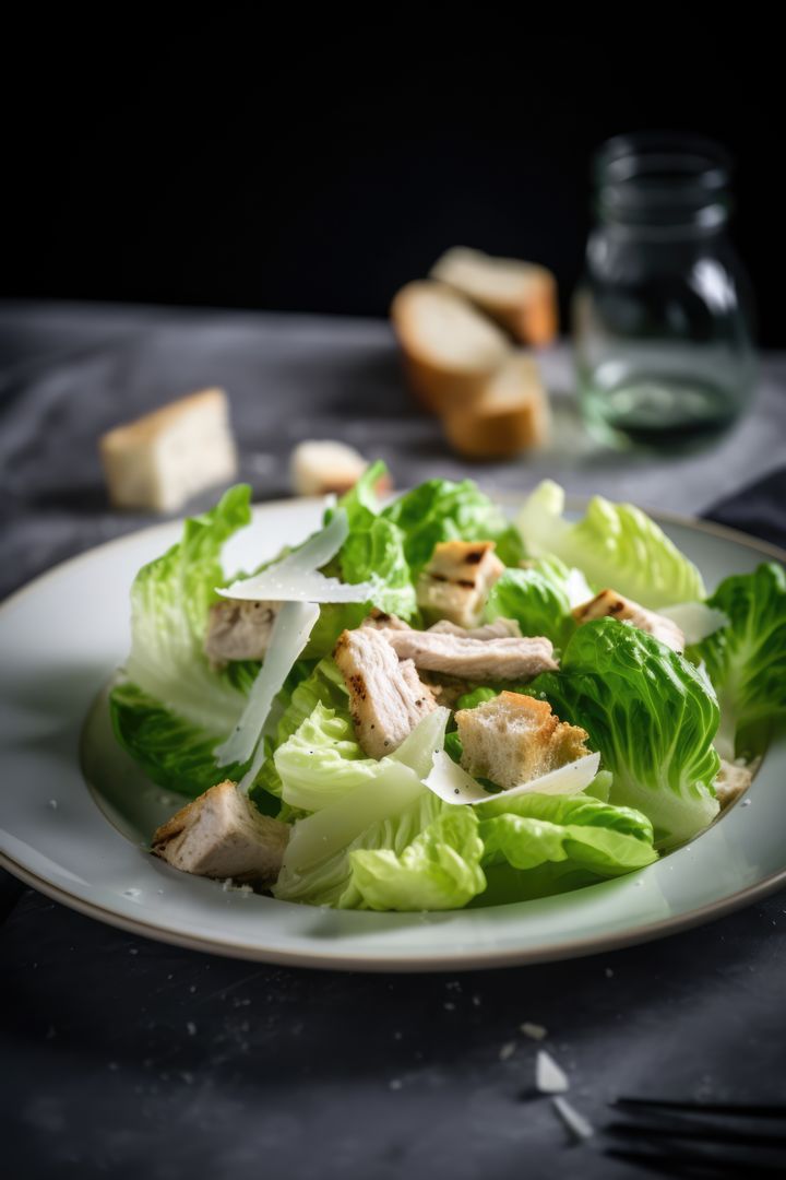 Healthy Chicken Caesar Salad with Fresh Romaine Lettuce - Free Images, Stock Photos and Pictures on Pikwizard.com