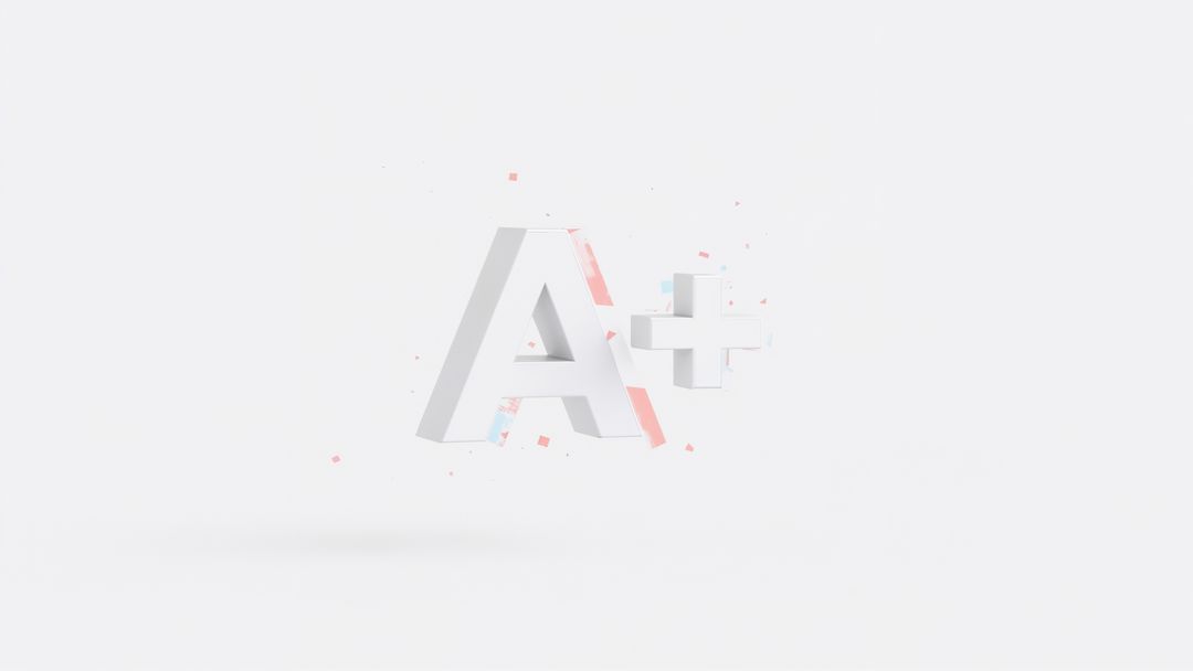 3D White A+ Design with Subtle Red and Blue Accents