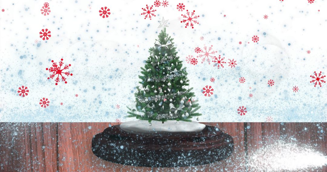 Snow Globe Christmas Tree with Falling Snowflakes Scene