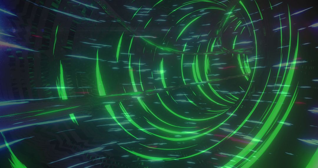 Futuristic Green Light Trails in Digital Data Tunnel