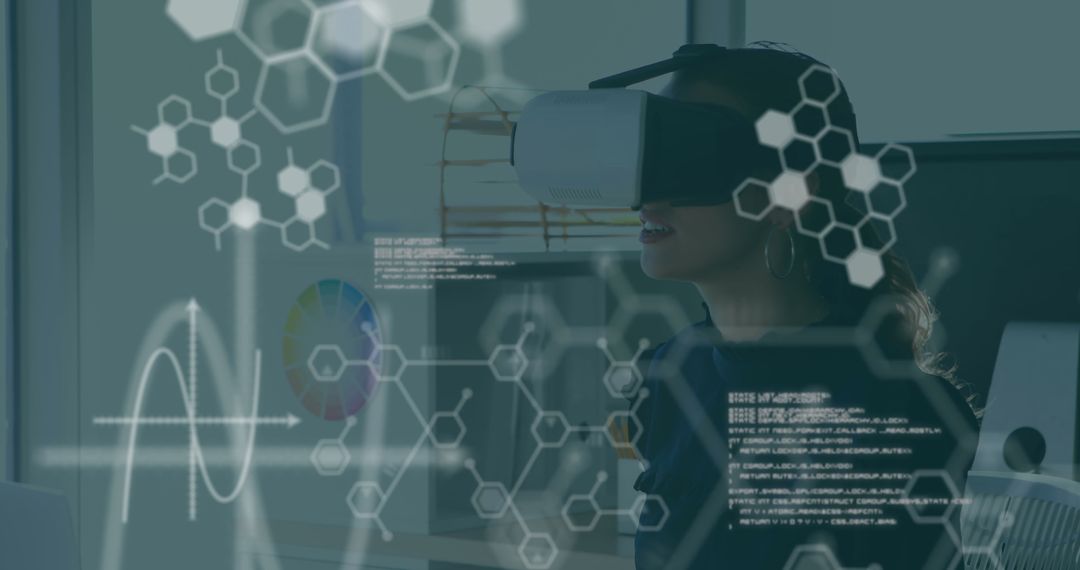 Woman Engaging with Scientific VR Data Visualization Technology