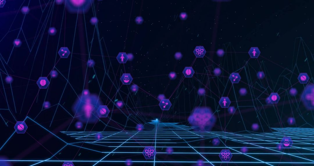 Futuristic Digital Grid with Icons and Data Connectivity
