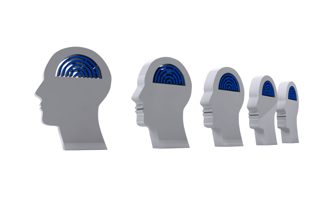 Digital Silhouette Heads with Labyrinths on Transparent Background