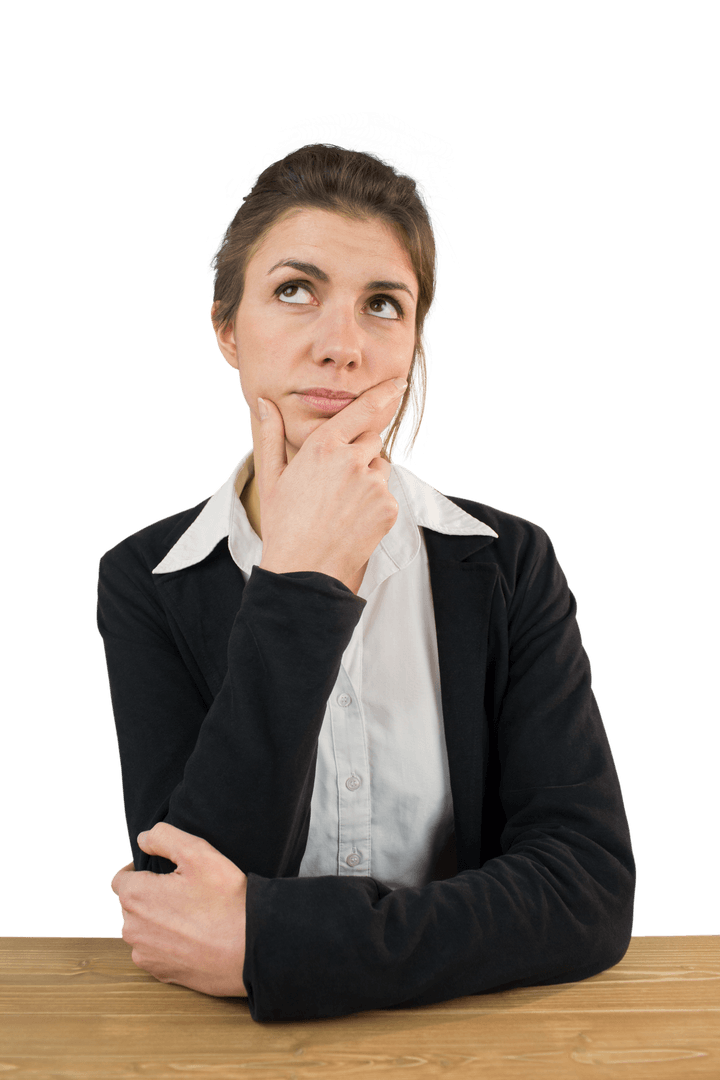 Businesswoman in Transparent Background with Reflective Expression